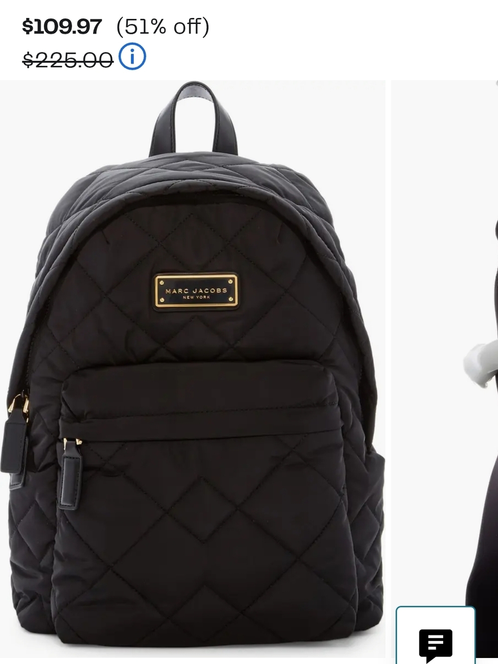 Marc Jacobs Quilted Black Backpack with Gold Plaque